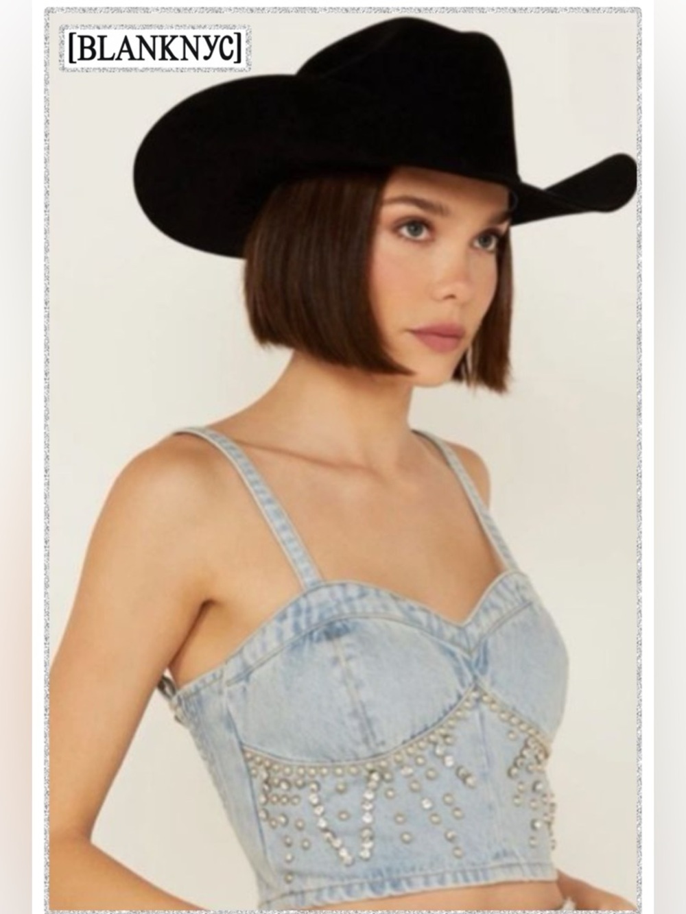 NWT BLANKNYC starstruck top in light blue denim embellished rhinestones